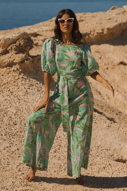 Amalia Short Sleeves Palazzo Jumpsuit | Made to Order