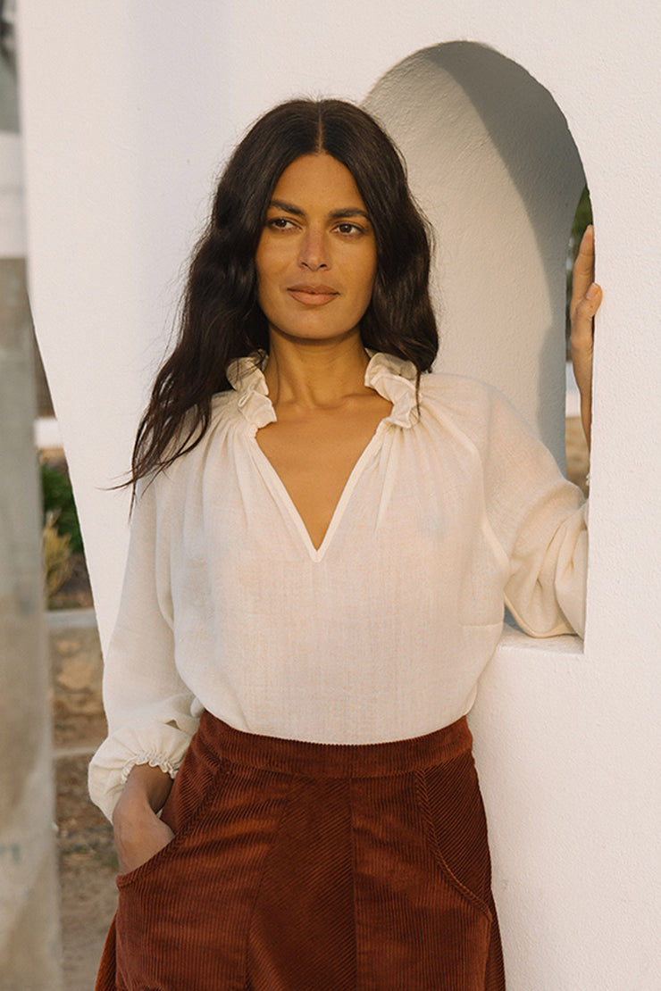 Raquel Frill Neck Peasant Top