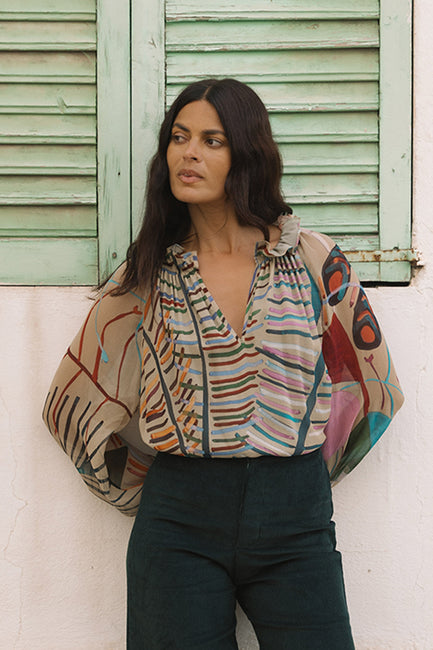 Raquel Frill Neck Peasant Top