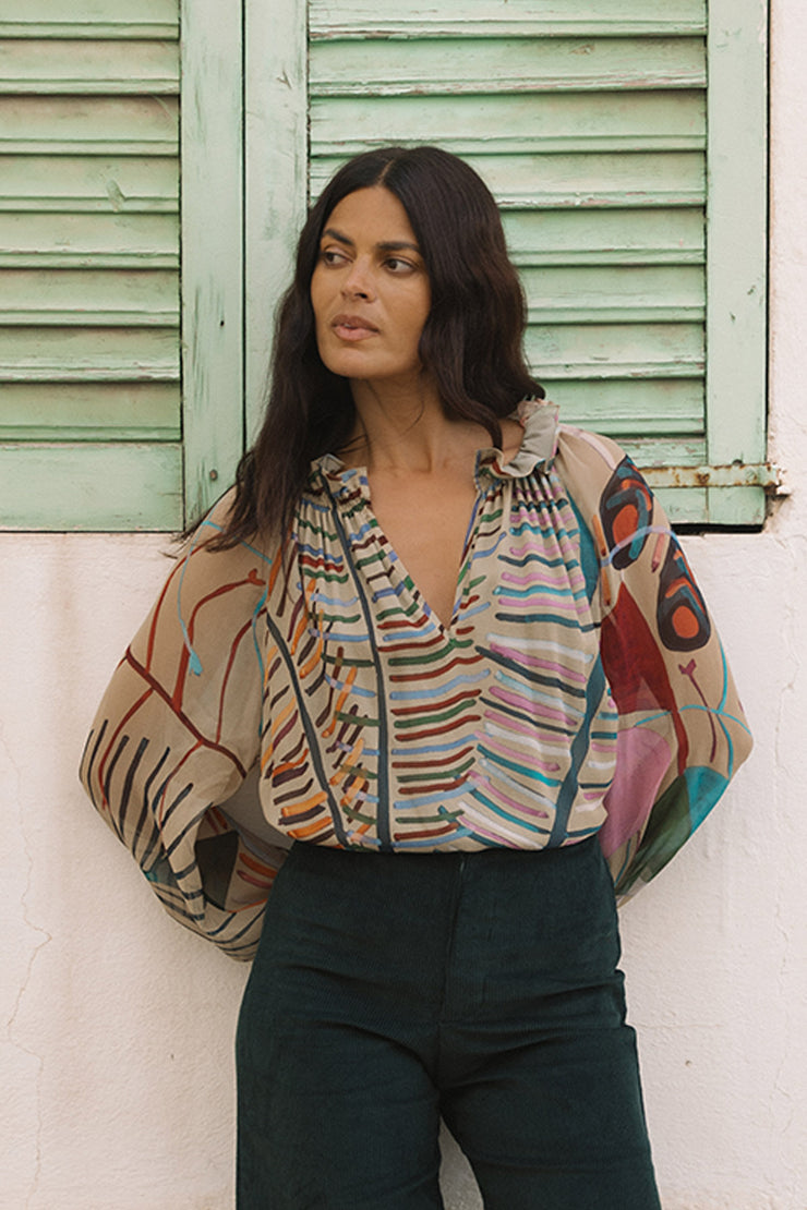 Raquel Frill Neck Peasant Top