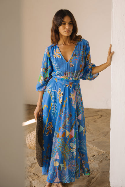 white christmas dresses Lana Cotton Maxi Dress in Green Leaf Print main image 0