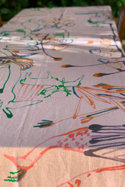 Linen tablecloth- Birds of Paradise Pink