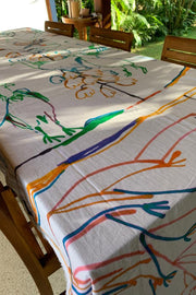 Linen tablecloth- Birds of Paradise White