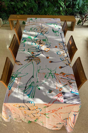 Linen tablecloth- Birds of Paradise White