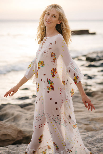 Yasmine Frill Tie Maxi Kaftan - Soler London - Alex Al-Bader