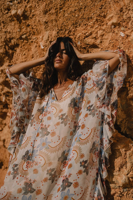 Yasmine Frill Tie Maxi Kaftan